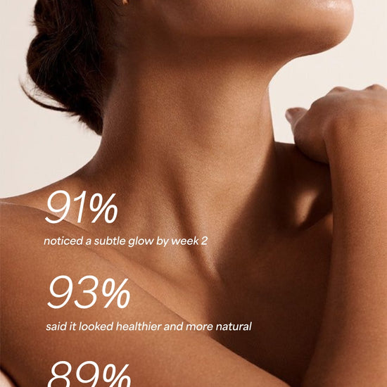 Glowing tan results with Sunslut Glowjob No.1 — customer survey showing natural, buildable glow benefits.