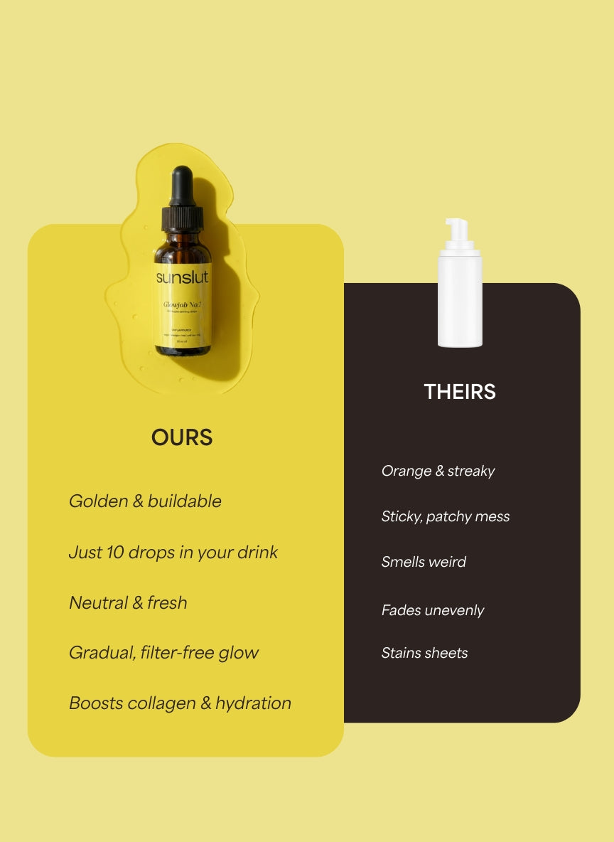 Ours glows. Theirs streaks. Sunslut Glowjob No.1 wins the tan-off.